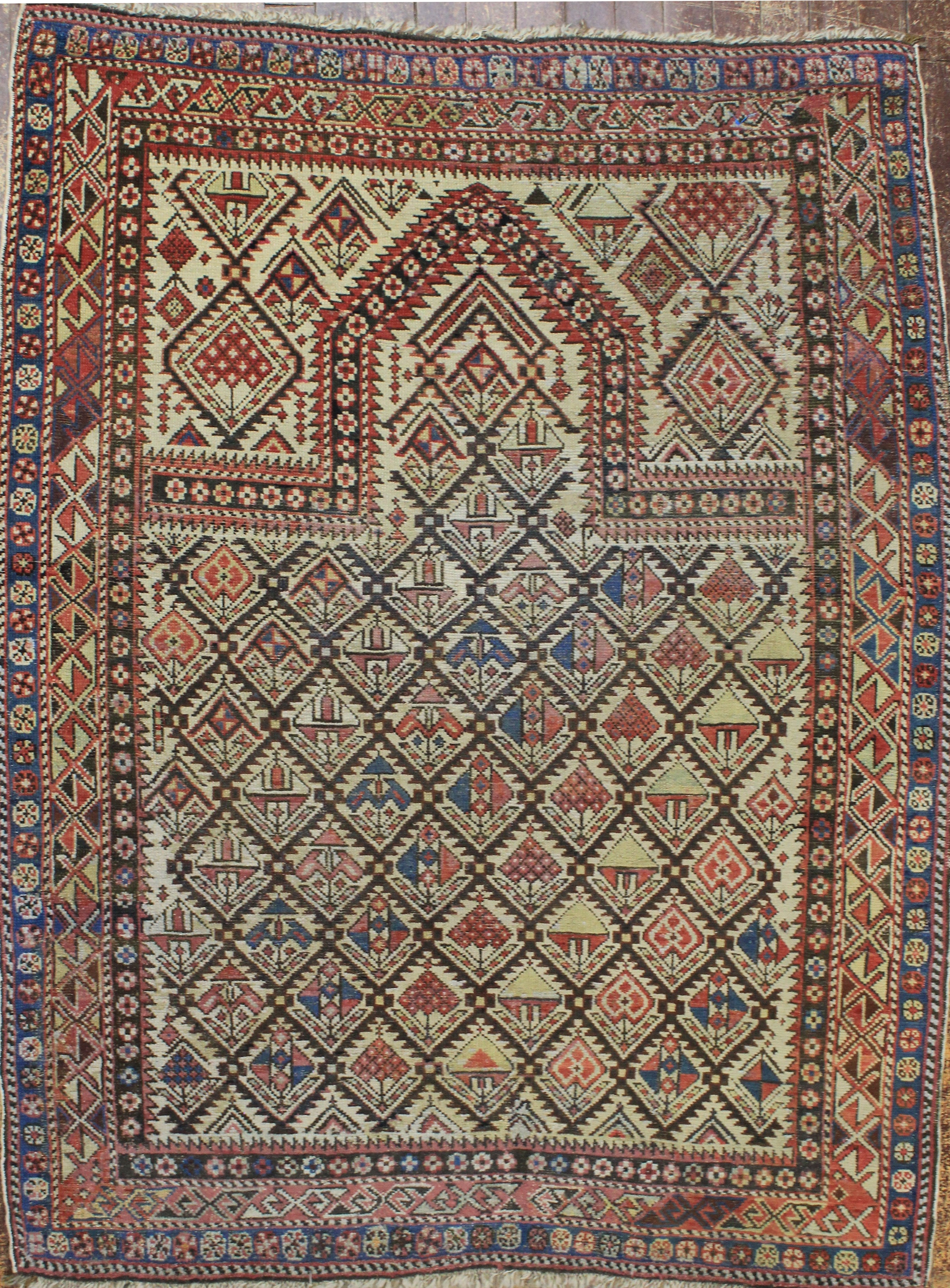 Caucasian Dagestan Prayer Rug circa 19th Century (Antique -100% Wool)