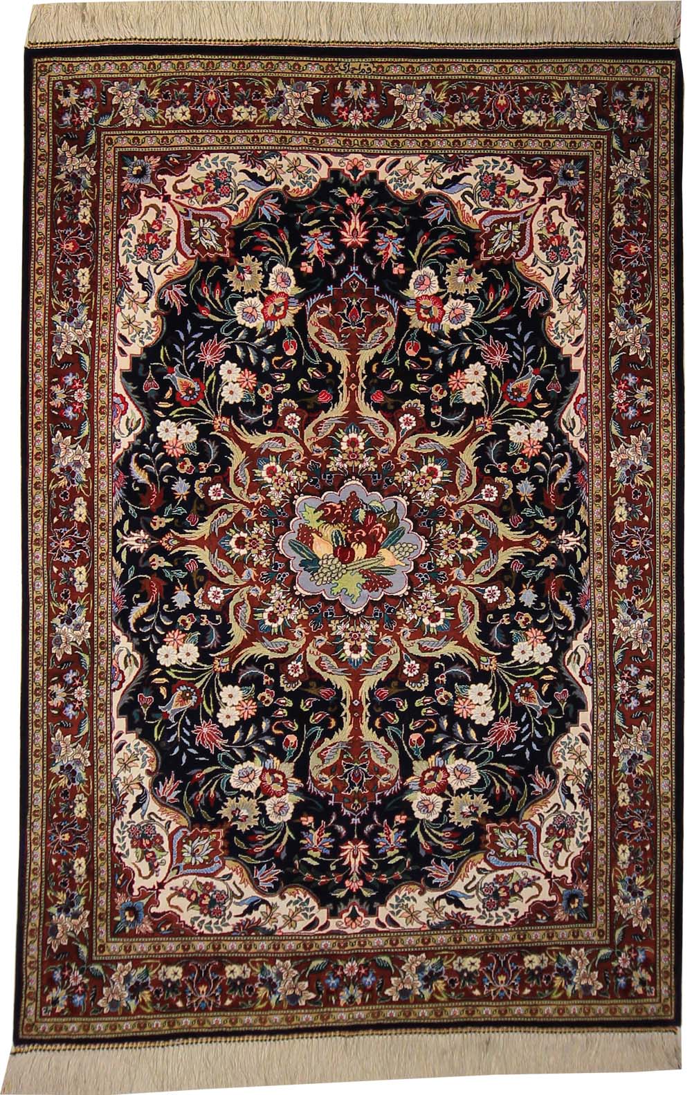 Fine Persian Qume with Signature (Qume Ahamadi) (Traditional -100% Silk on Silk)