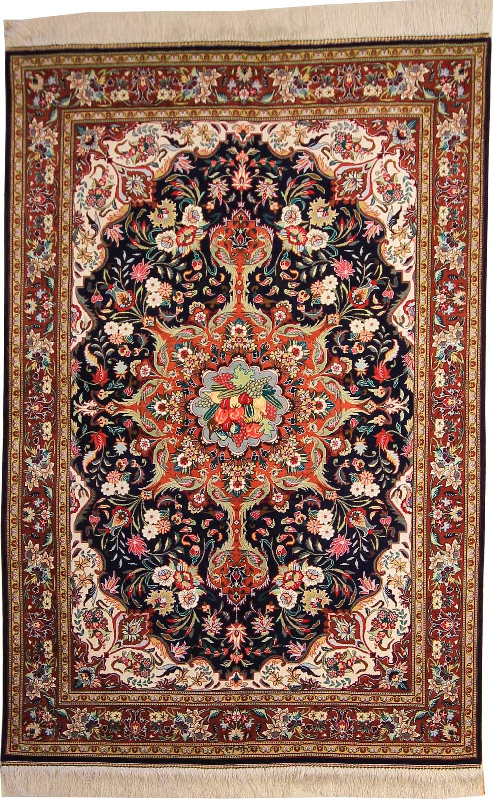 Fine Persian Qume with Signature (Qume Ahamadi) (Traditional -100% Silk on Silk)