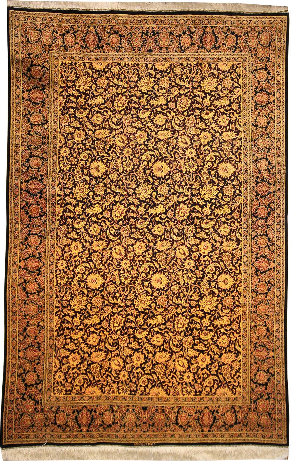 Fine Persian Qume with Signature (Iran Qume Aramr) (Traditional -100% Silk on Silk)